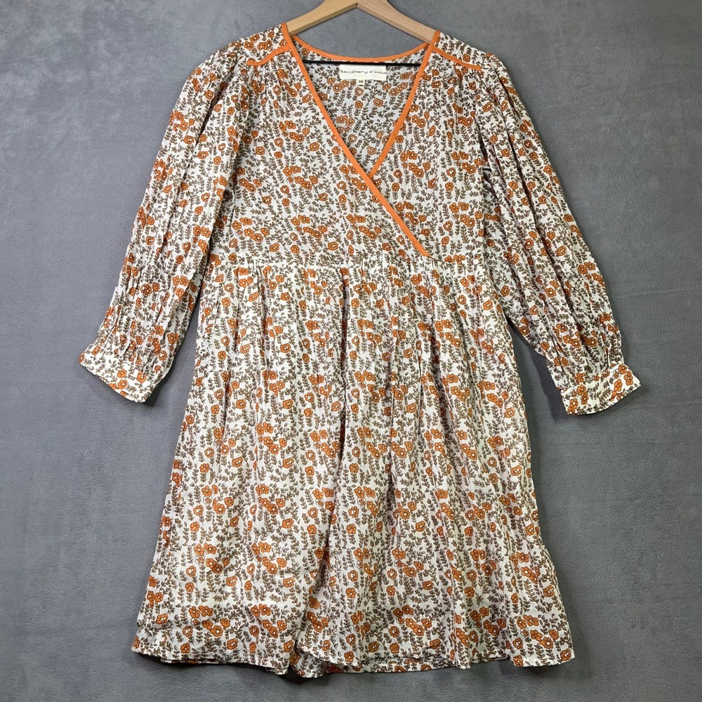 Daughters of India Binita Mini Dress Orange Floral Boho Artisan Women XS